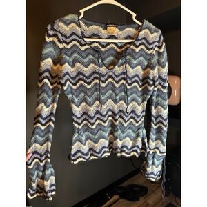 Vintage Y2K Sweater Knit Joe Boxer Size Large Blue White Bell Sleeves